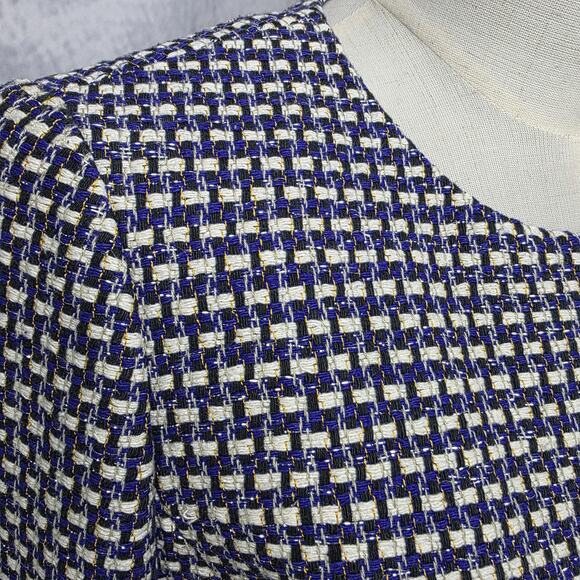 J Crew Blazer Women 6 Blue Silk Blend Tweed Hook Eye Pockets Lined Career Jacket - Picture 11 of 16